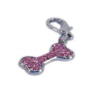 pendentif pour collier de chien os strass rose